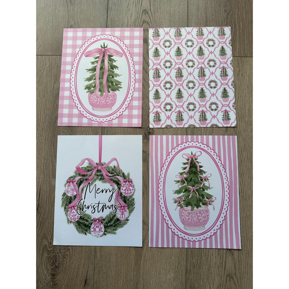 Wall Art Decor Set of 4, Grandmillennial Christmas Plaid Poster Prints 8x10